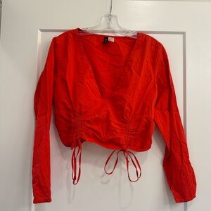 H&M Red Drawstring V-Neck Crop Top